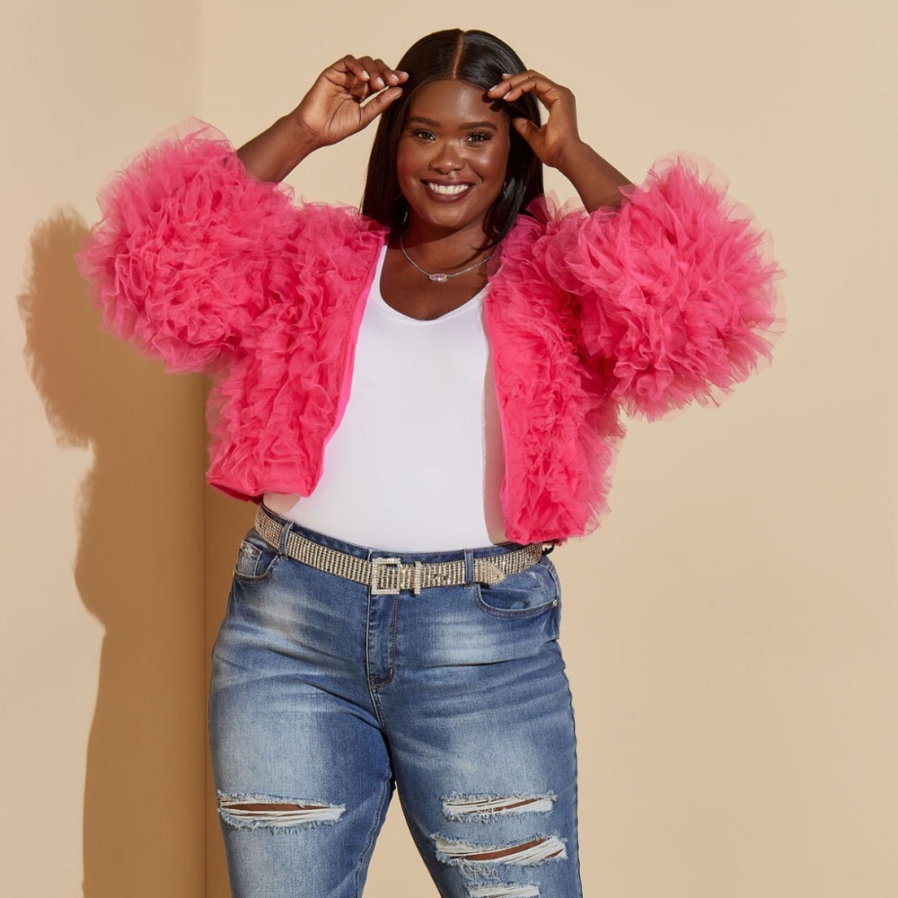 Ashley Stewart Pink Ruffle Tulle Jacket Size 22/24 3x NWT